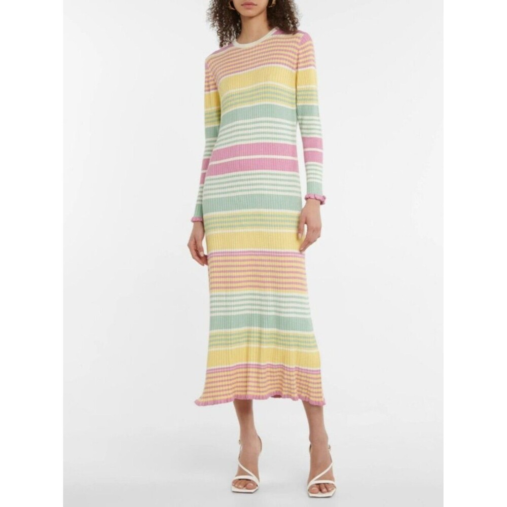 Rixo Miller Women US 16 Pastel Stripe Rib Knit Maxi Dress Cottagecore Y2K Chic